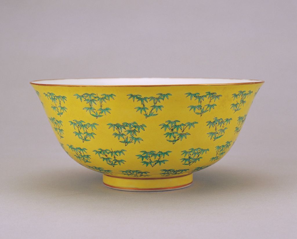 图片[1]-Yellow ground pastel colored bamboo bowl-China Archive